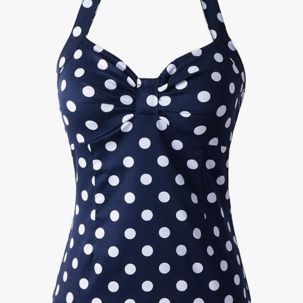 Chic Navy and White Polka Dot Halter top with Collar